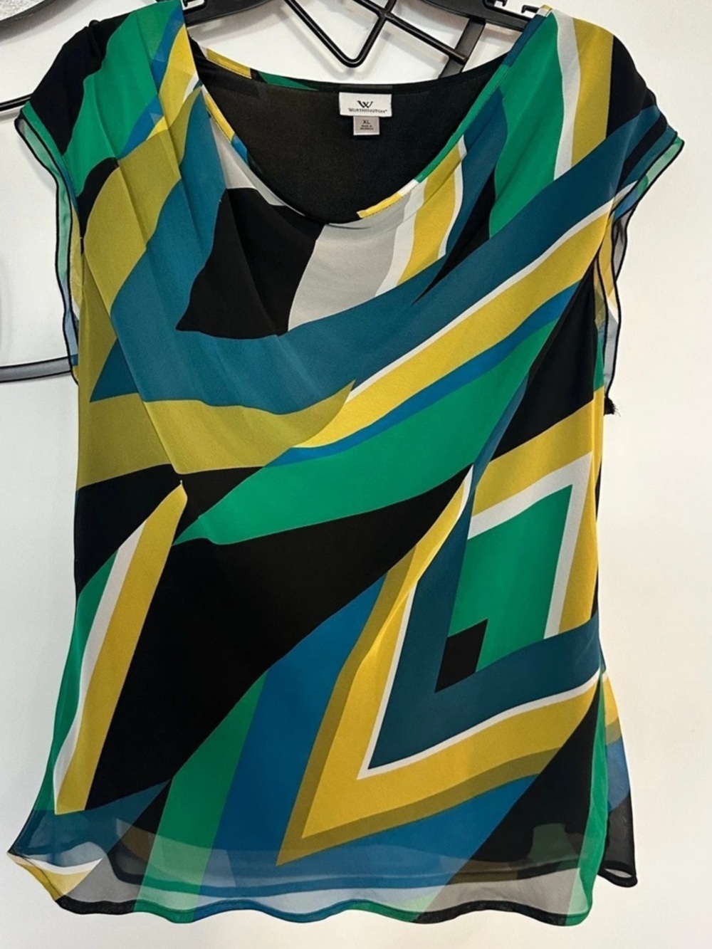 Worthington Geometric Blouse in Green & Blue Size XL